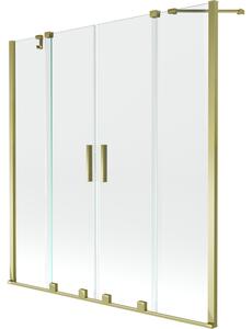 Mexen Velar Duo, 2-křídlová posuvná vanová zástěna 140 x 150 cm, 8mm čiré sklo, zlatý lesklý profil, 896-140-000-02-50