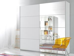 Bílá šatní skříň s posuvnými dveřmi a zrcadly na boku BETA šířka 180 cm