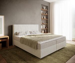 DELIFE Boxspring postel Dream-Well 180x200 cm bouclé krémovo-bílá s matrací a topperem