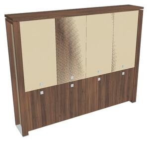 Vysoká skříň Verno+ S 260 x 46 x 210 cm, kombinované dveře, ořech / vanilka