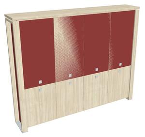 Vysoká skříň Verno+ S 260 x 46 x 210 cm, kombinované dveře, akát / červená