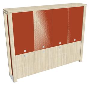 Vysoká skříň Verno+ S 260 x 46 x 210 cm, kombinované dveře, akát / oranžová