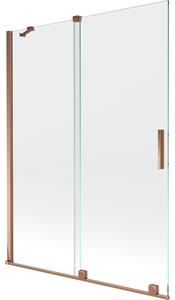 Mexen Velar, 2-křídlová posuvná vanová zástěna 130 x 150 cm, 8mm čiré sklo, růžové zlato, 896-130-000-01-60