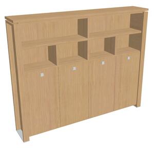 Vysoká šatní skříň Verno+ 260 x 46 x 210 cm, s regálem, dub světlý