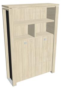 Vysoká šatní skříň Verno+ S 140 x 46 x 210 cm, s regálem, akát / černá