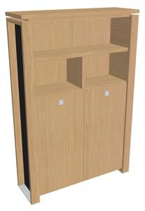 Vysoká šatní skříň Verno+ S 140 x 46 x 210 cm, s regálem, dub světlý / černá