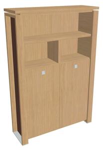 Vysoká šatní skříň Verno+ S 140 x 46 x 210 cm, s regálem, dub světlý / hnědá