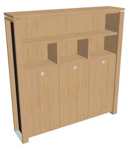 Vysoká šatní skříň Verno+ S 200 x 46 x 210 cm, s regálem, dub světlý / černá