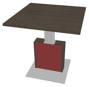 Výškově nastavitelný jednací stůl Verno+ S 120 x 120 cm, dub antracit / červená