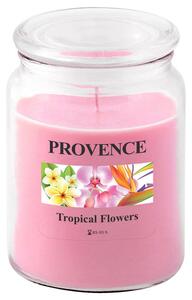 Svíčka ve skle s víčkem, tropické květy