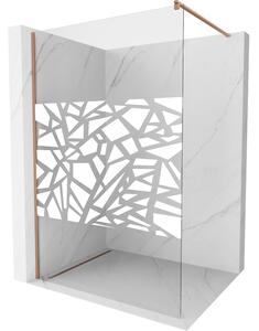 Mexen Kioto, sprchová zástěna Walk-In 130 x 200 cm, 8mm čiré sklo bílý vzor, ​​měděný matný profil, 800-130-101-65-85