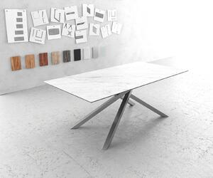 DELIFE Jídelní stůl Edge 200x100 cm keramika Laminam® Statuarietto bílá křížová podnož nerezová ocel