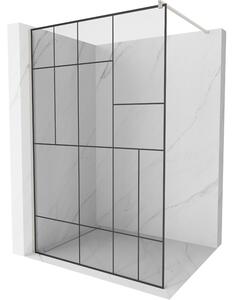 Mexen Kioto, sprchová zástěna Walk-In 70 x 200 cm, 8mm čiré sklo černý vzor, ​​broušená ocel profil, 800-070-101-97-78