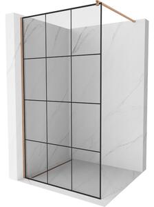 Mexen Kioto, sprchová zástěna Walk-In 100 x 200 cm, 8mm čiré sklo černý vzor, ​​měděný matný profil, 800-100-101-65-77