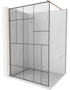 Mexen Kioto, sprchová zástěna Walk-In 80 x 200 cm, 8mm čiré sklo černý vzor, ​​měděný matný profil, 800-080-101-65-78