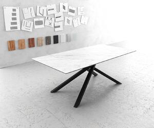DELIFE Jídelní stůl Edge 200x100 cm keramika Laminam®Statuarietto bílá středová podnož kříž černá