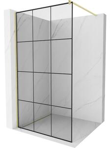 Mexen Kioto, sprchová zástěna Walk-In 100 x 200 cm, 8mm čiré sklo černý vzor, ​​zlatý matný profil, 800-100-101-55-77