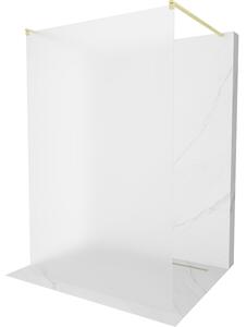 Mexen Kioto, sprchová zástěna Walk-In 130 x 200 cm, 8mm sklo námraza, zlatý matný profil, 800-130-002-55-30