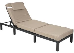 Zahradní lehátko HWC-A51 - krémové polštáře premium 10cm - antracit