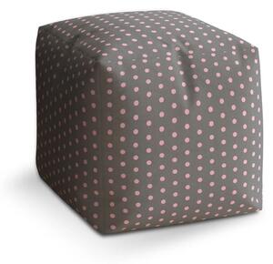 Sablio Taburet Cube Růžové puntíky na šedé - 40x40x40 cm