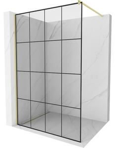 Mexen Kioto, sprchová zástěna Walk-In 130 x 200 cm, 8mm čiré sklo černý vzor, ​​zlatý matný profil, 800-130-101-55-77