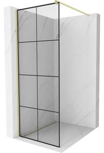 Mexen Kioto, sprchová zástěna Walk-In 80 x 200 cm, 8mm čiré sklo černý vzor, ​​zlatý matný profil, 800-080-101-55-77