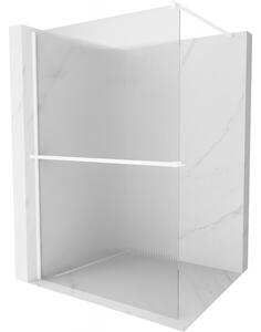 Mexen Kioto+, sprchová zástěna Walk-In s poličkou a věšákem 70 x 200 cm, 8mm sklo s žebrovým vzorem, bílý profil, 800-070-121-20-09