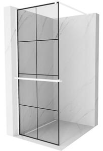 Mexen Kioto+, sprchová zástěna Walk-In s poličkou a věšákem 80 x 200 cm, 8mm čiré sklo černý vzor, ​​bílý profil, 800-080-121-20-77