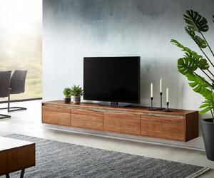 DELIFE TV stolek Stonegrace 220 cm akácie hnědá přírodní hrana 4 dvířka závěsný
