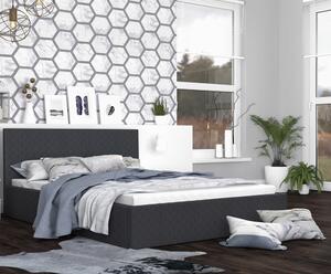 Luxusní manželská postel VEGAS 1 tmavá šedá 140x200 z eko kůže s dřevěným roštem