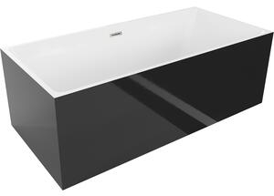 Mexen Nita, volně stojící vana 170 x 80 cm, bílá-černá, broušená ocel přepad, 52091708075-97