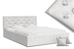 Luxusní manželská postel CRYSTAL bílá 160x200 s dřevěným roštem