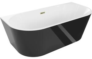 Mexen Oval, volně stojící nástěnná vana 140 x 75 cm, bílá-černá, zlatý lesklý přepad, 52671407575-50