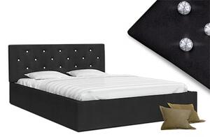Luxusní manželská postel CRYSTAL černá 180x200 s dřevěným roštem