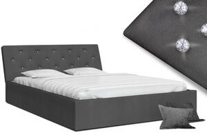 Luxusní manželská postel CRYSTAL grafit 140x200 s dřevěným roštem