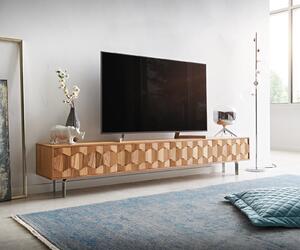 DELIFE TV stolek Fevo 220 cm akácie přírodní 4 dvířka L-podnož