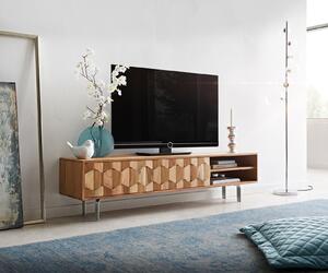 DELIFE TV stolek Fevo 160 cm akácie přírodní 2 dvířka L-podnož