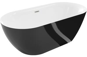 Mexen Roxy, volně stojící vana 170 x 80 cm, bílá-černá, broušená ocel přepad, 51201708075-97