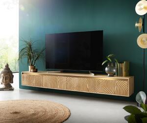 DELIFE TV stolek Budaya 220 cm mango přírodní 4 dvířka závěsný