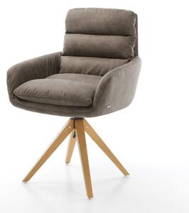 DELIFE Jídelní židle Abelia-Flex s područkami mikrovlákno taupe vintage dřevěná podnož hranatá přírodní