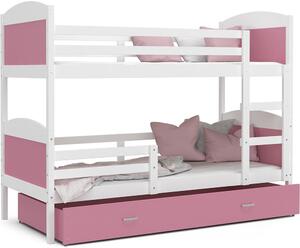 DOBRESNY Dětská patrová postel Matyas barevná 160x80 BÍLÁ-RŮŽOVÁ