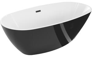 Mexen Eris, volně stojící vana 155 x 80 cm, bílá-černá, černý matný přepad, 53441558075-70