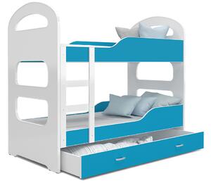 Dětská patrová postel DOMINIK 160x80 BÍLÁ-MODRÁ