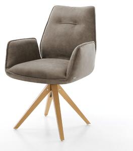 DELIFE Jídelní židle Zoa-Flex mikrovlákno taupe vintage dřevěná podnož hranatá přírodní taštičkové pružiny