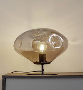 Stolní lampa Lindby Lelia, kouřově šedá, sklo, kov, Ø 35 cm