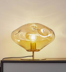 Stolní lampa Lindby Lelia, jantarová barva, sklo, kov, Ø 35 cm