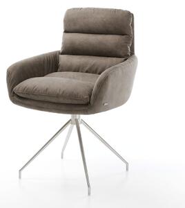 DELIFE Jídelní židle Abelia-Flex s područkami mikrovlákno taupe vintage křížová podnož z nerezové oceli