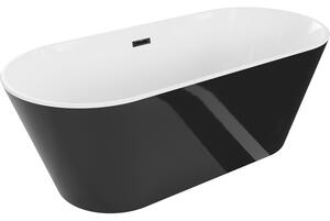 Mexen Flavia, volně stojící vana 150 x 75 cm, bílá-černá, černý matný přepad, 54031507575-70