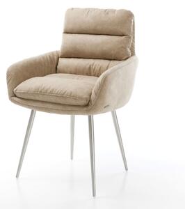DELIFE Jídelní židle Abelia-Flex s područkami mikrovlákno béžová vintage 4-nohá zúžená nerezová ocel