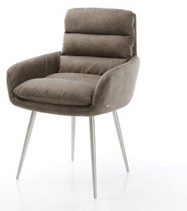 DELIFE Jídelní židle Abelia-Flex s područkami mikrovlákno taupe vintage 4-nohá zúžená nerezová ocel